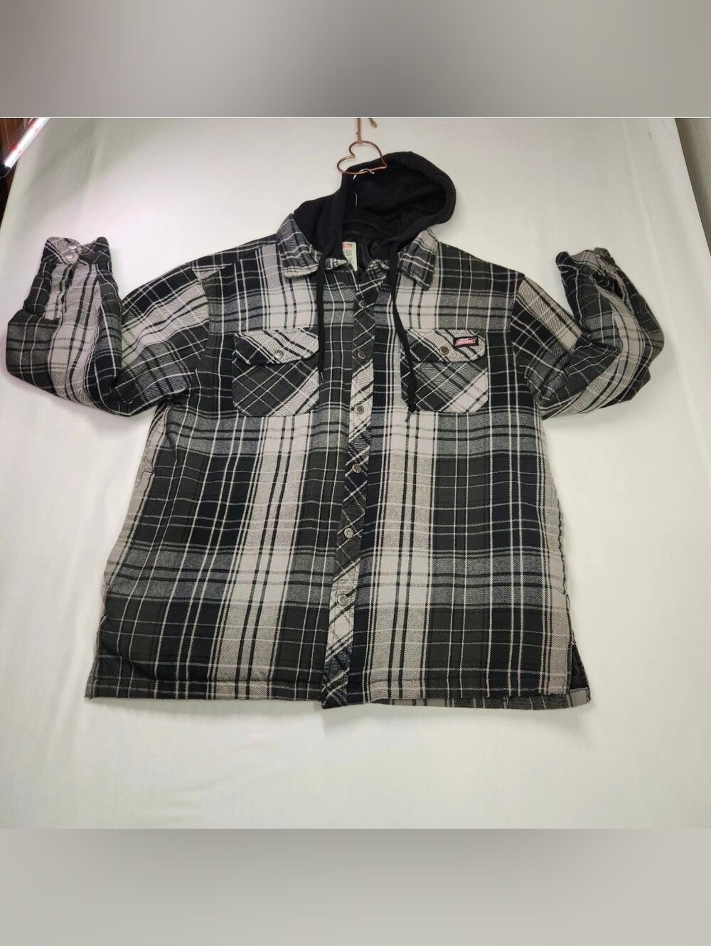 ⭐️Dickies Relaxed Fit Hooded Quilted Jacket – Size XL | Grey/Black Plaid Dadcore